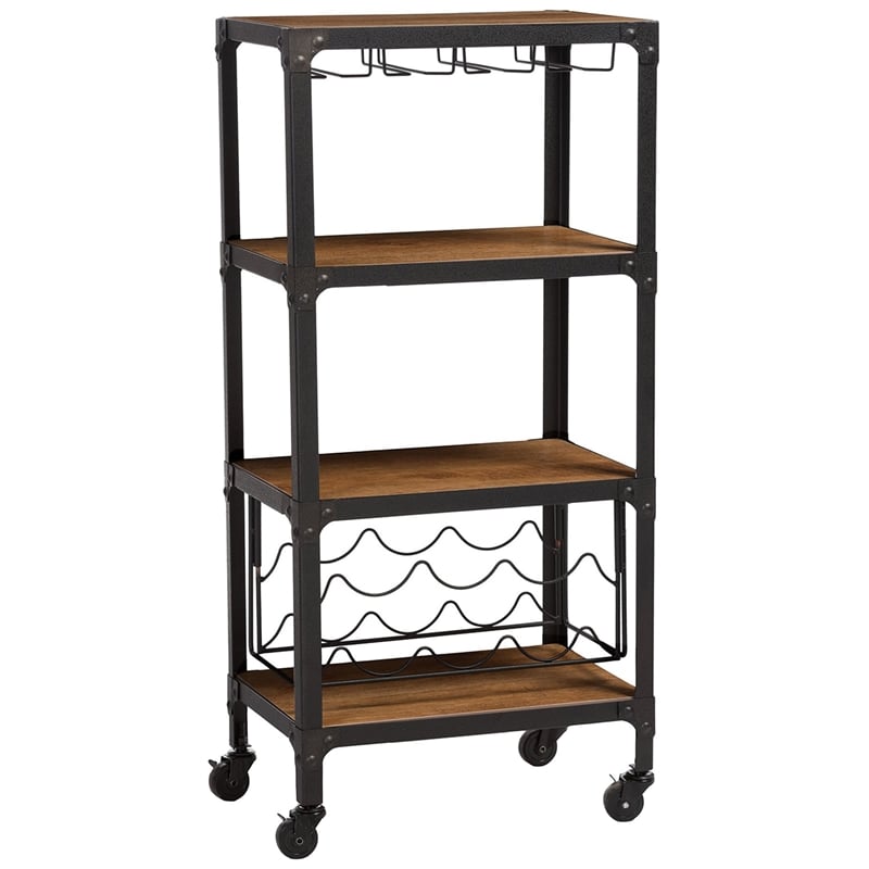 Baxton Studio Swanson Mobile Wine Rack in Antique Black and Brown