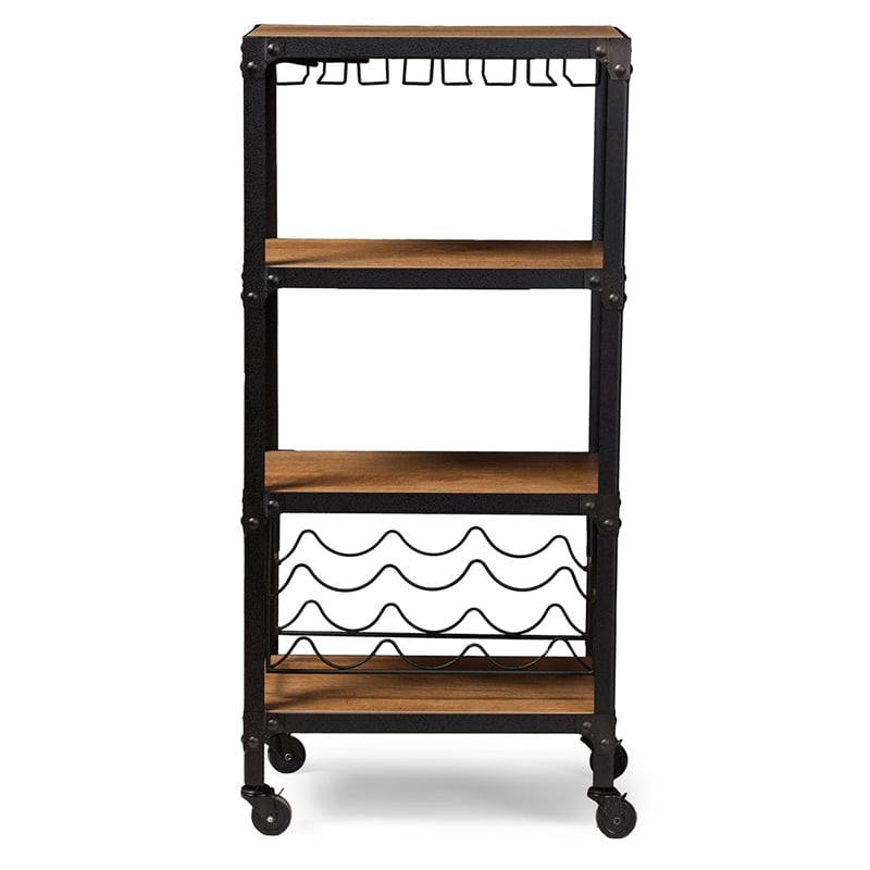 Baxton Studio Swanson Mobile Wine Rack in Antique Black and Brown