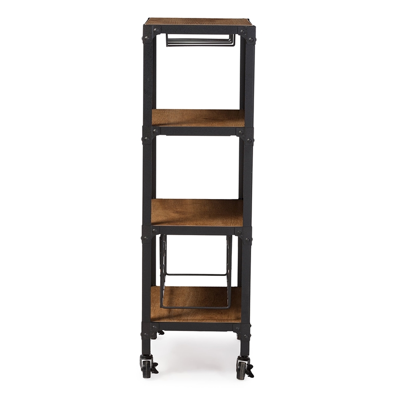 Baxton Studio Swanson Mobile Wine Rack in Antique Black and Brown