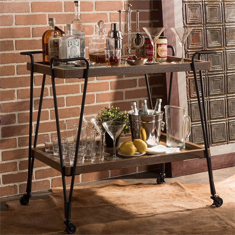 Baxton Studio Jessica Serving Bar Cart in Antique Black