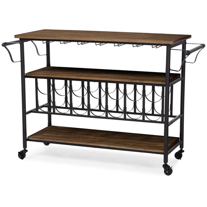 Baxton Studio Bradford Bar Cart in Antique Black and Brown