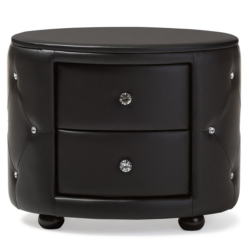 Baxton Studio Davina 2 Drawer Faux Leather Tufted Nightstand in Black