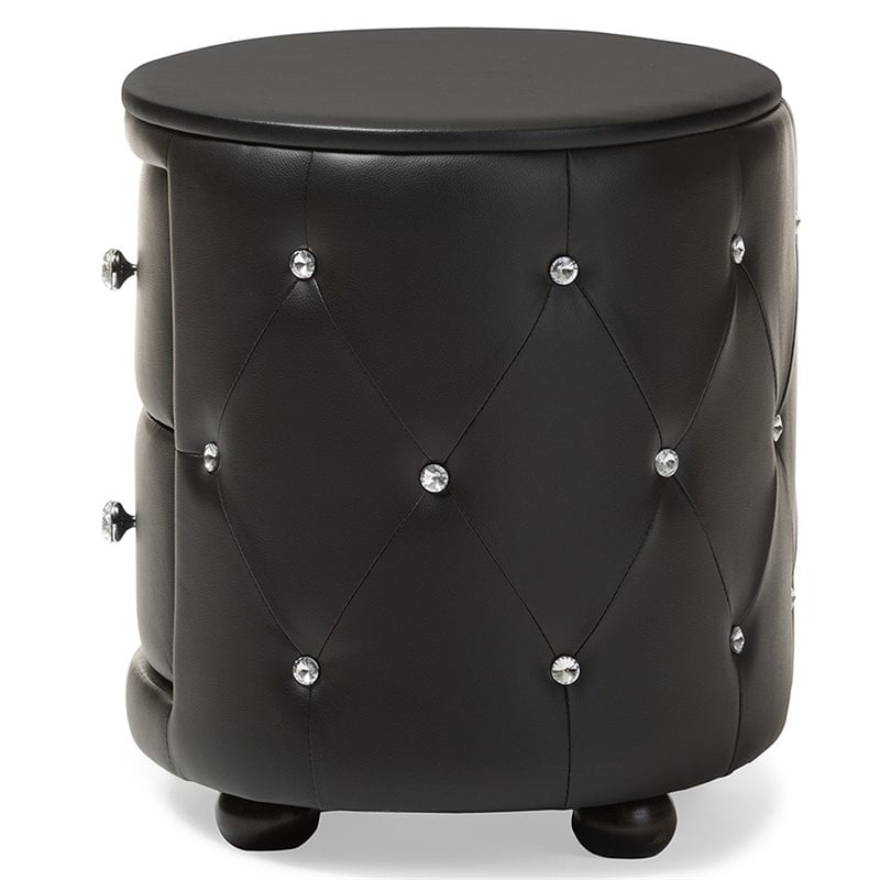 Baxton Studio Davina 2 Drawer Faux Leather Tufted Nightstand in Black