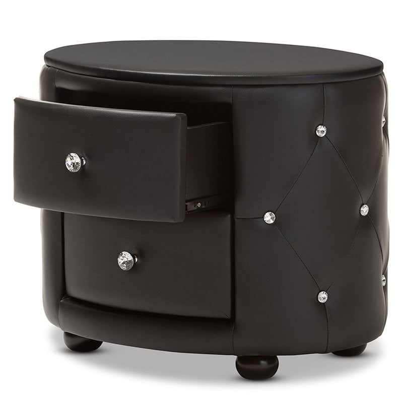 Baxton Studio Davina 2 Drawer Faux Leather Tufted Nightstand in Black