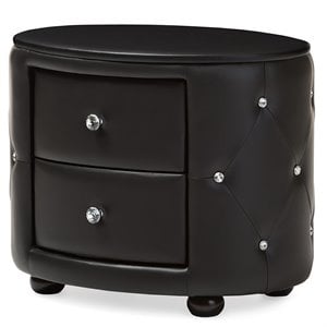 Baxton Studio Davina 2 Drawer Faux Leather Tufted Nightstand in Black