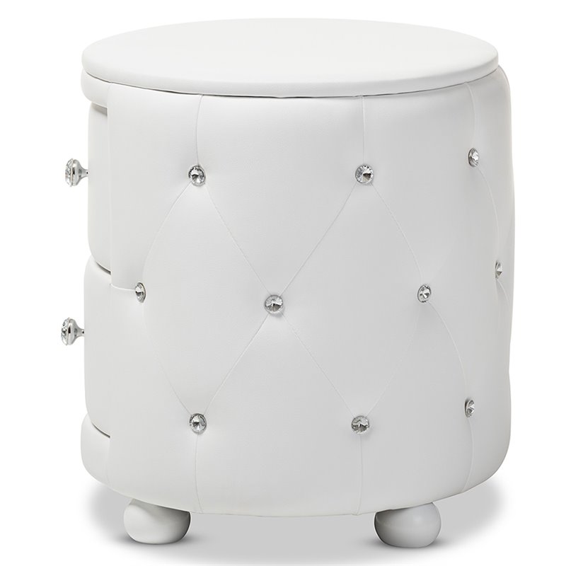 Baxton Studio Davina 2 Drawer Faux Leather Tufted Nightstand in White