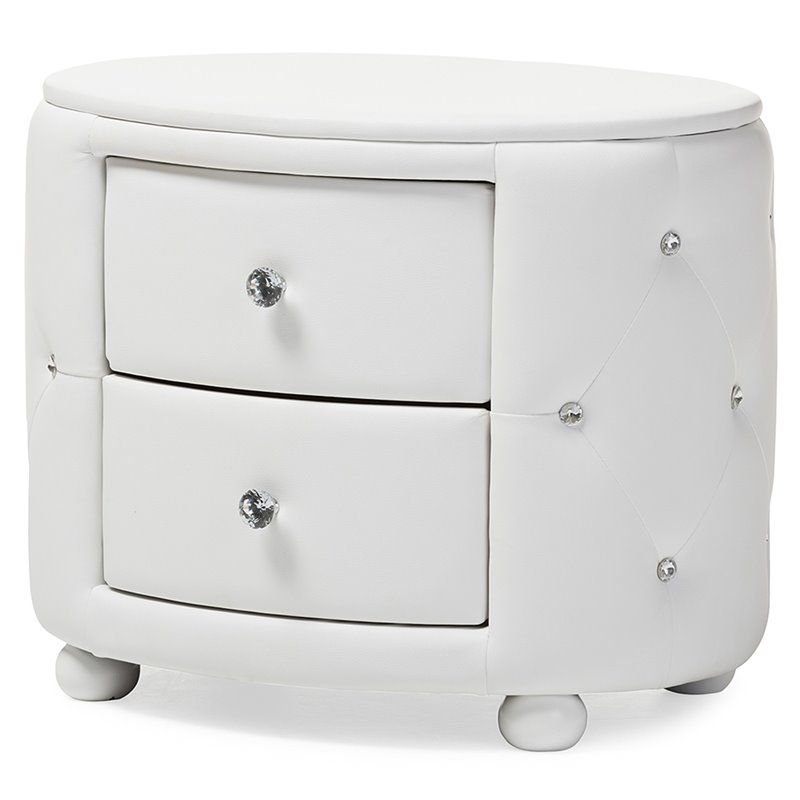 Baxton Studio Davina 2 Drawer Faux Leather Tufted Nightstand in White