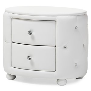 Baxton Studio Davina 2 Drawer Faux Leather Tufted Nightstand in White