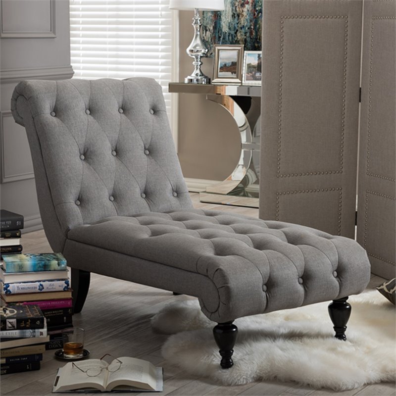 Baxton Studio Layla Tufted Chaise Lounge in Gray and Black
