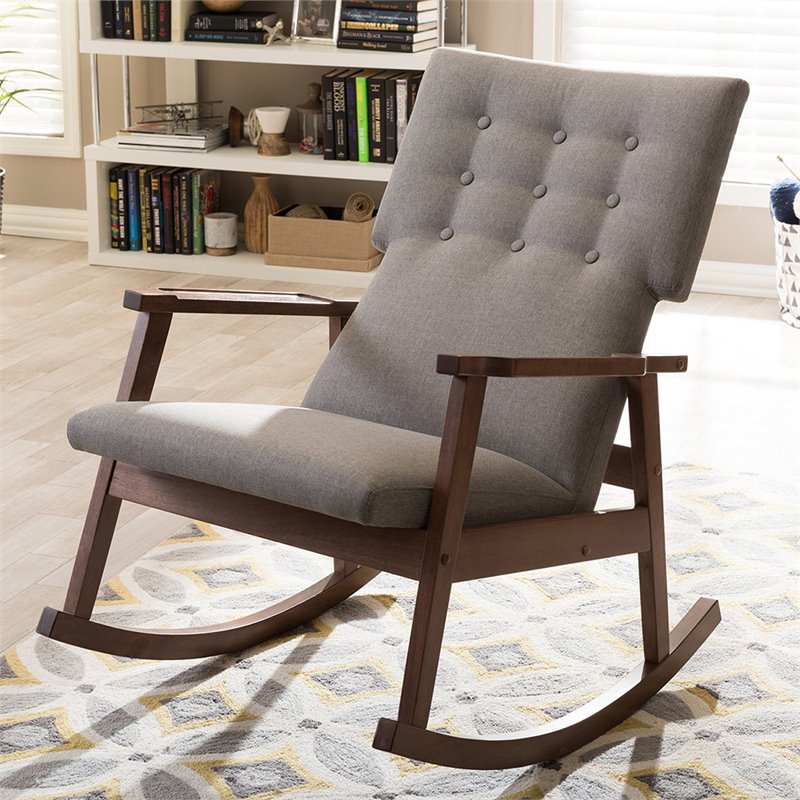 Baxton Studio Agatha Tufted Rocker in Gray and Dark Walnut