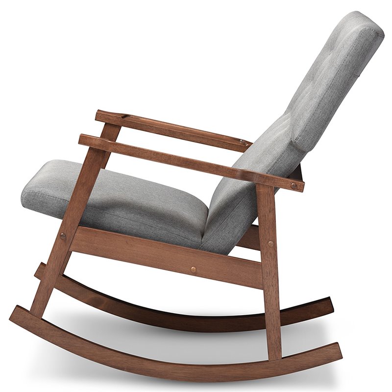 Baxton Studio Agatha Tufted Rocker in Gray and Dark Walnut