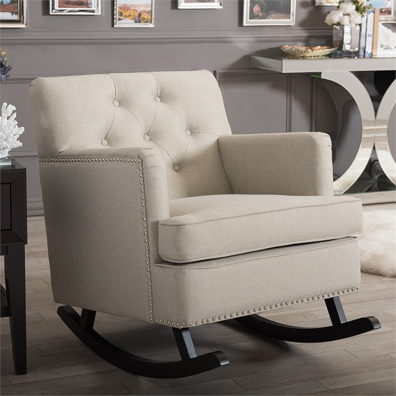 Baxton Studio Bethany Tufted Rocker in Light Beige and Dark Espresso