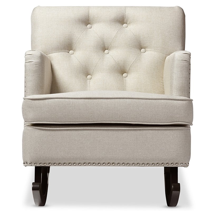 Baxton Studio Bethany Tufted Rocker in Light Beige and Dark Espresso
