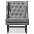 Baxton Studio Iona Tufted Wingback Rocker in Gray and Dark Walnut