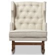 Baxton Studio Iona Tufted Wingback Rocker in Light Beige and Walnut