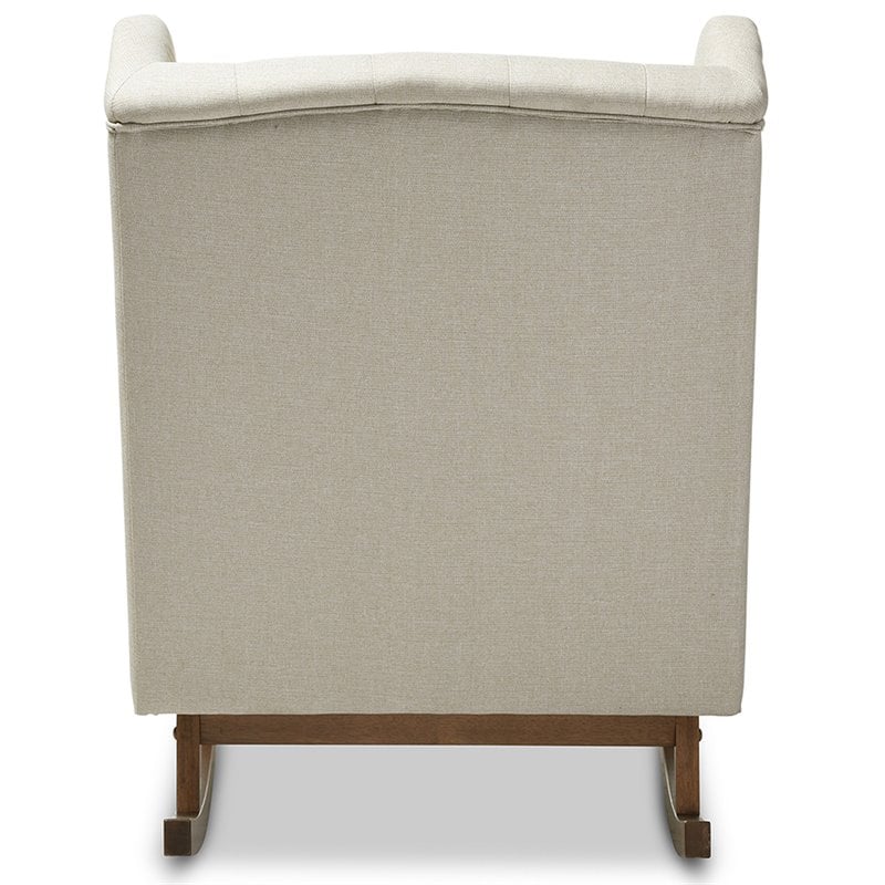 Baxton Studio Iona Tufted Wingback Rocker in Light Beige and Walnut