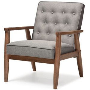 baxton studio sorrento tufted reception chair in gray and brown