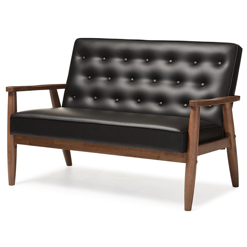 Baxton Studio Sorrento Faux Leather Tufted Loveseat in Black