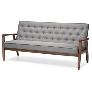baxton studio sorrento tufted sofa in gray and walnut