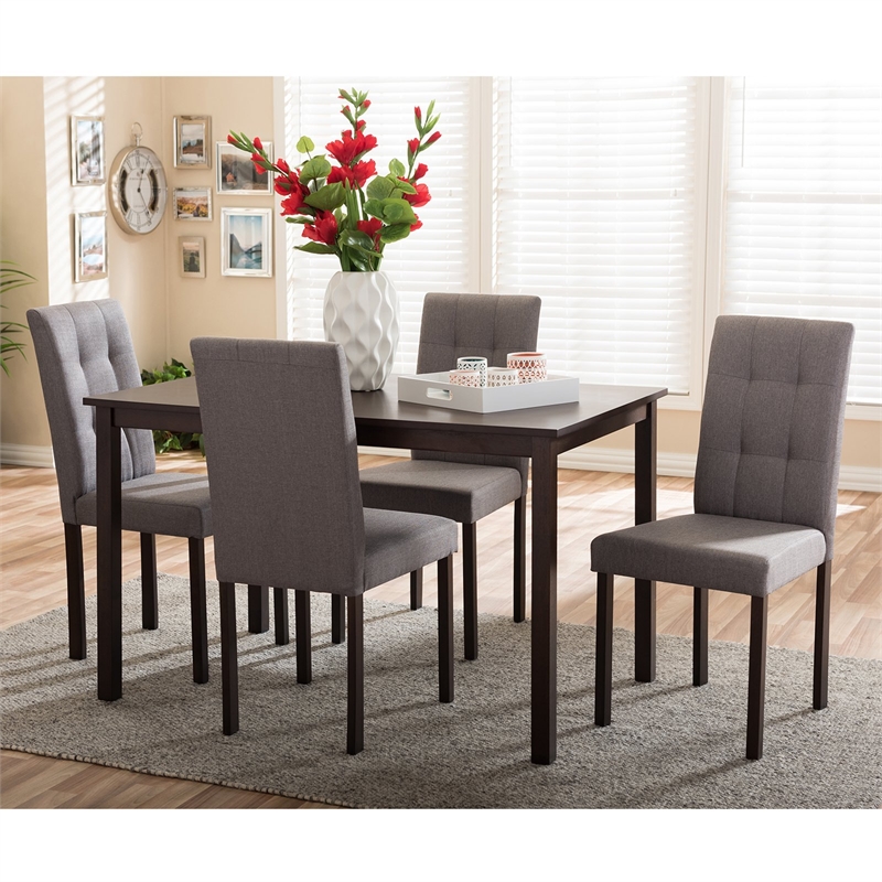 Baxton Studio Andrew 5 Piece Tufted Dining Set in Gray and Dark Brown
