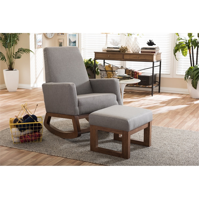 Baxton Studio Yashiya Upholstered Rocker and Ottoman in Gray