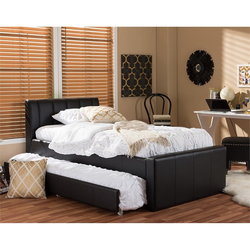 Baxton Studio Cosmo Faux Leather Twin Platform Bed With Trundle ...