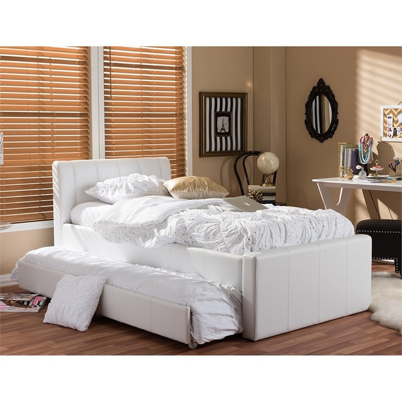 Baxton Studio Faux Leather Twin Platform Bed with Trundle