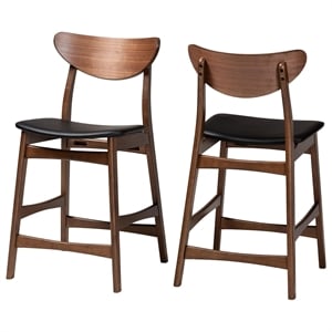 Baxton Studio Latina 24&quot Counter Stool in Black and Walnut (Set of 2)