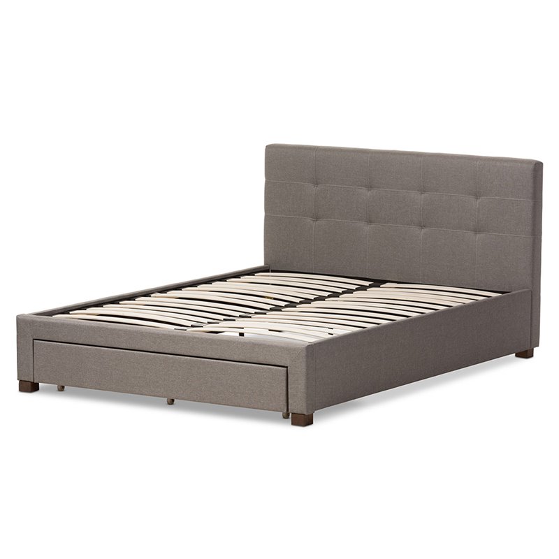 Baxton Studio Brandy Tufted Queen Storage Platform Bed in Gray