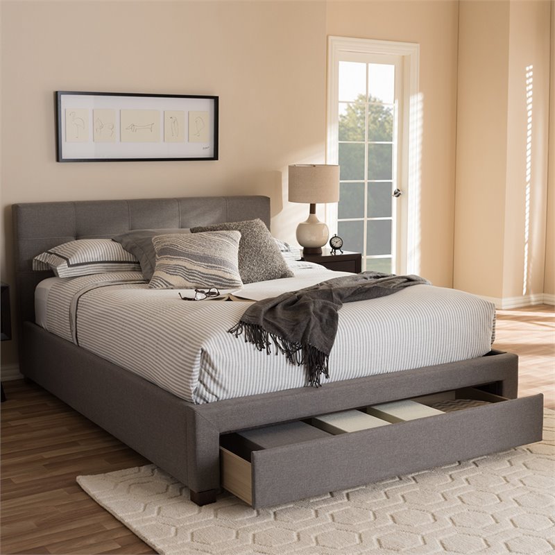 Baxton Studio Brandy Tufted Queen Storage Platform Bed in Gray