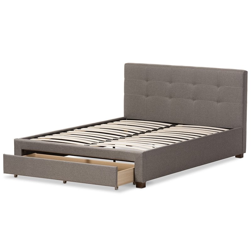 Baxton Studio Brandy Tufted King Storage Platform Bed in Gray
