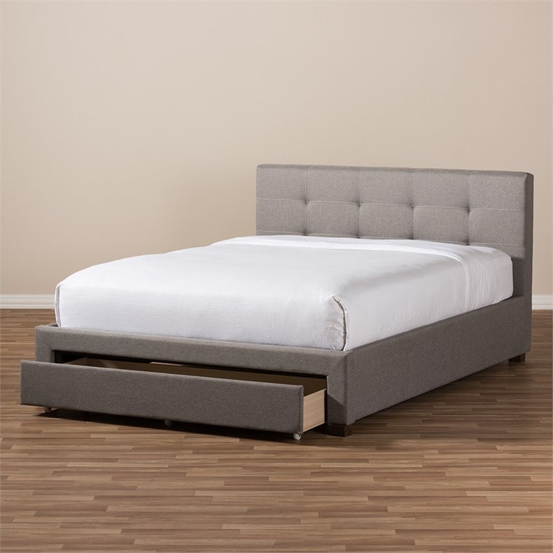 Baxton Studio Brandy Tufted King Storage Platform Bed in Gray