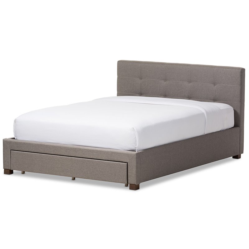 Baxton Studio Brandy Tufted King Storage Platform Bed in Gray