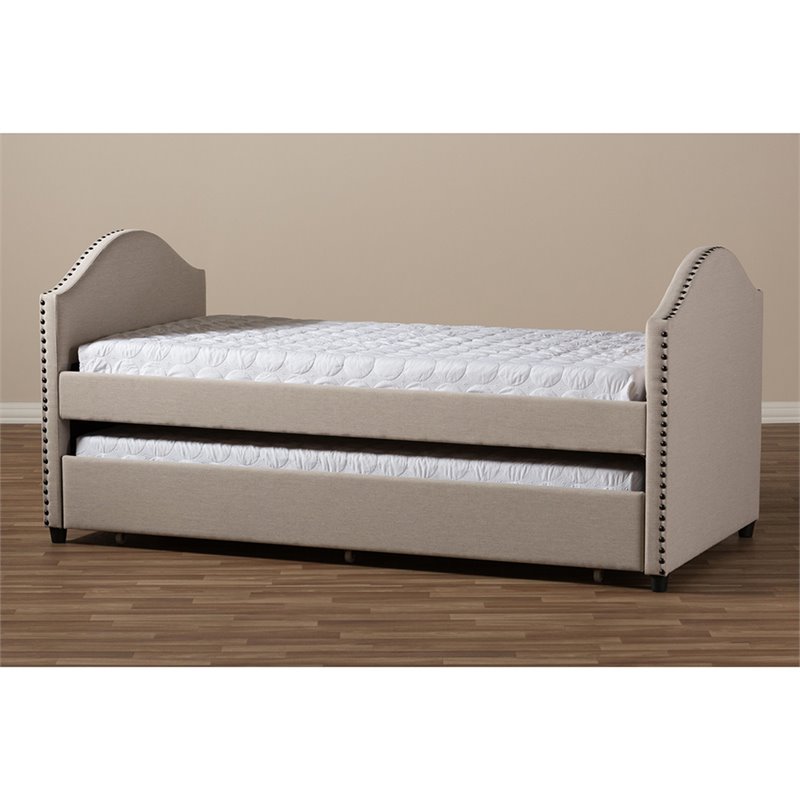 Baxton Studio Alessia Upholstered Daybed with Trundle in Beige