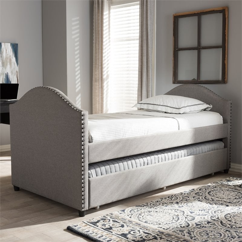 Baxton Studio Alessia Upholstered Daybed with Trundle in Gray Fabric