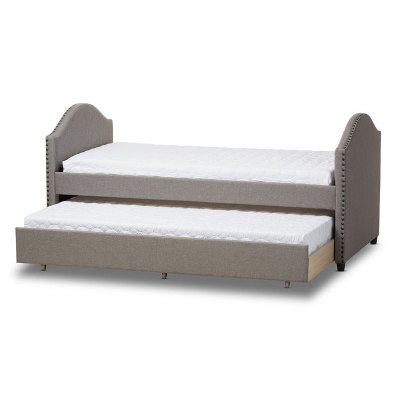 Baxton Studio Alessia Upholstered Daybed with Trundle in Gray Fabric