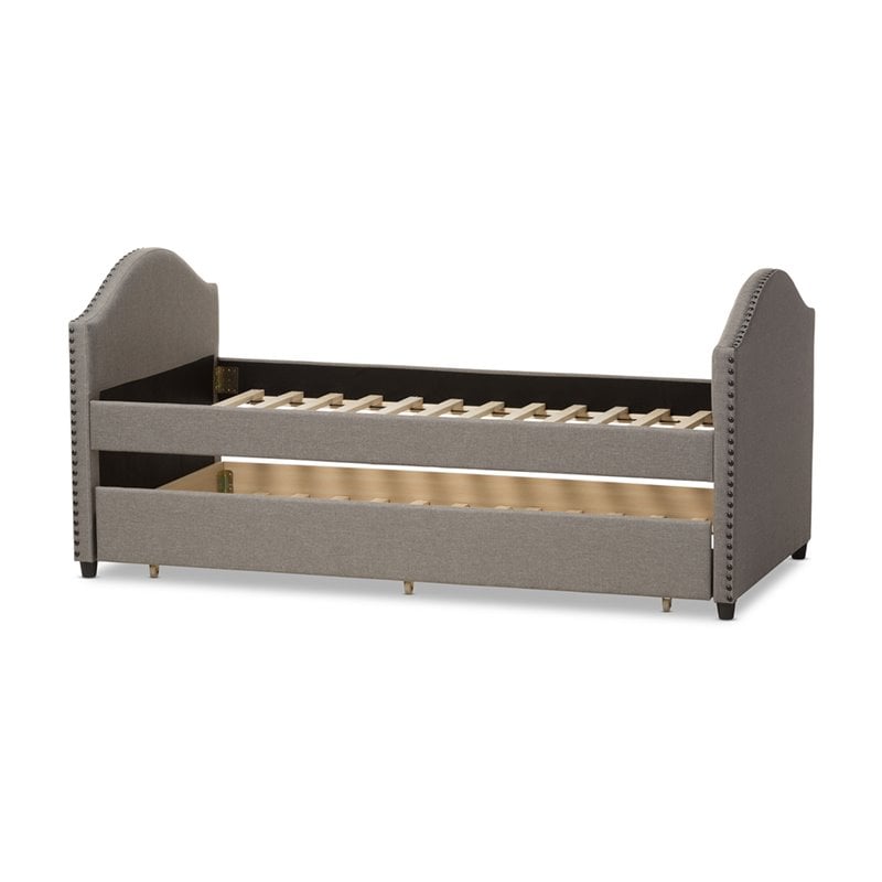 Baxton Studio Alessia Upholstered Daybed with Trundle in Gray Fabric