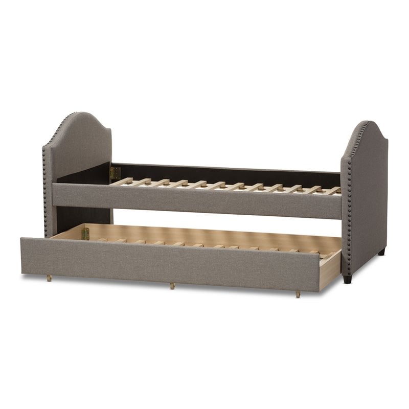 Baxton Studio Alessia Upholstered Daybed with Trundle in Gray Fabric