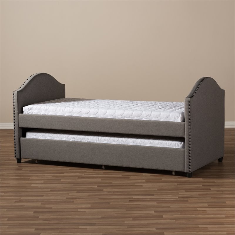 Baxton Studio Alessia Upholstered Daybed with Trundle in Gray Fabric