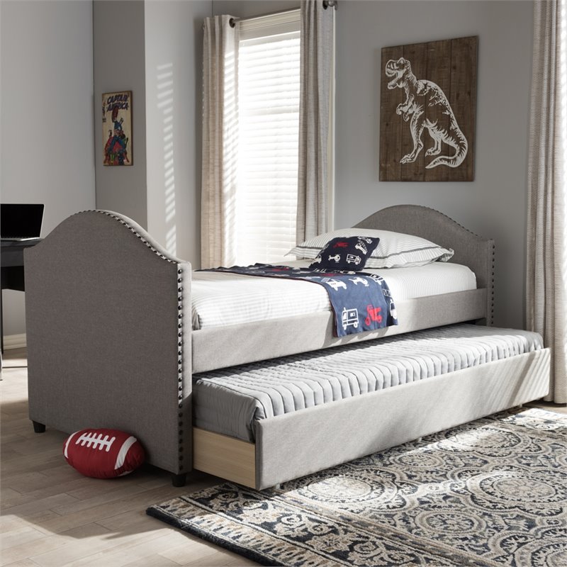 Baxton Studio Alessia Upholstered Daybed with Trundle in Gray Fabric