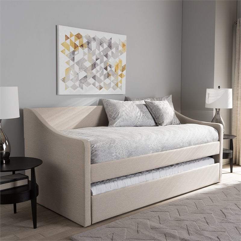 Baxton Studio Barnstorm Upholstered Daybed with Trundle in Beige