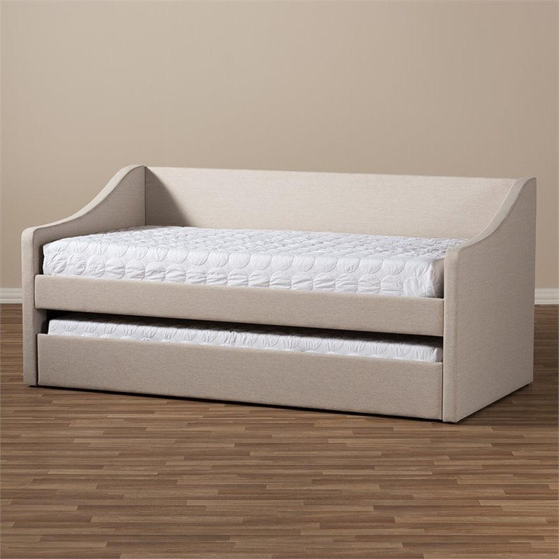 Baxton Studio Barnstorm Upholstered Daybed with Trundle in Beige