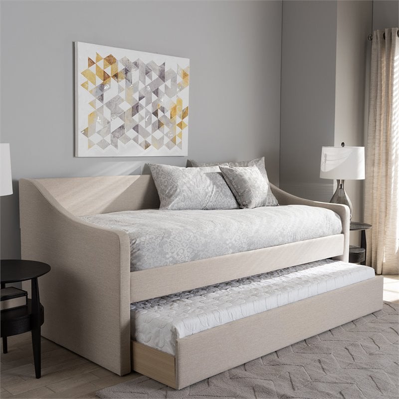 Baxton Studio Barnstorm Upholstered Daybed with Trundle in Beige