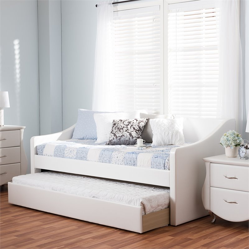 Baxton Studio Barnstorm Faux Leather Daybed with Trundle in White