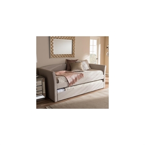 Baxton Studio Camino Upholstered Daybed with Trundle in Beige