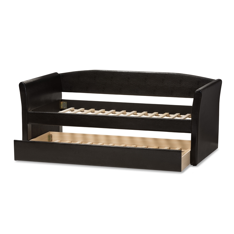 Baxton Studio Camino Faux Leather Daybed with Trundle in Black