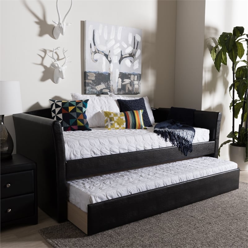 Baxton Studio Camino Faux Leather Daybed with Trundle in Black