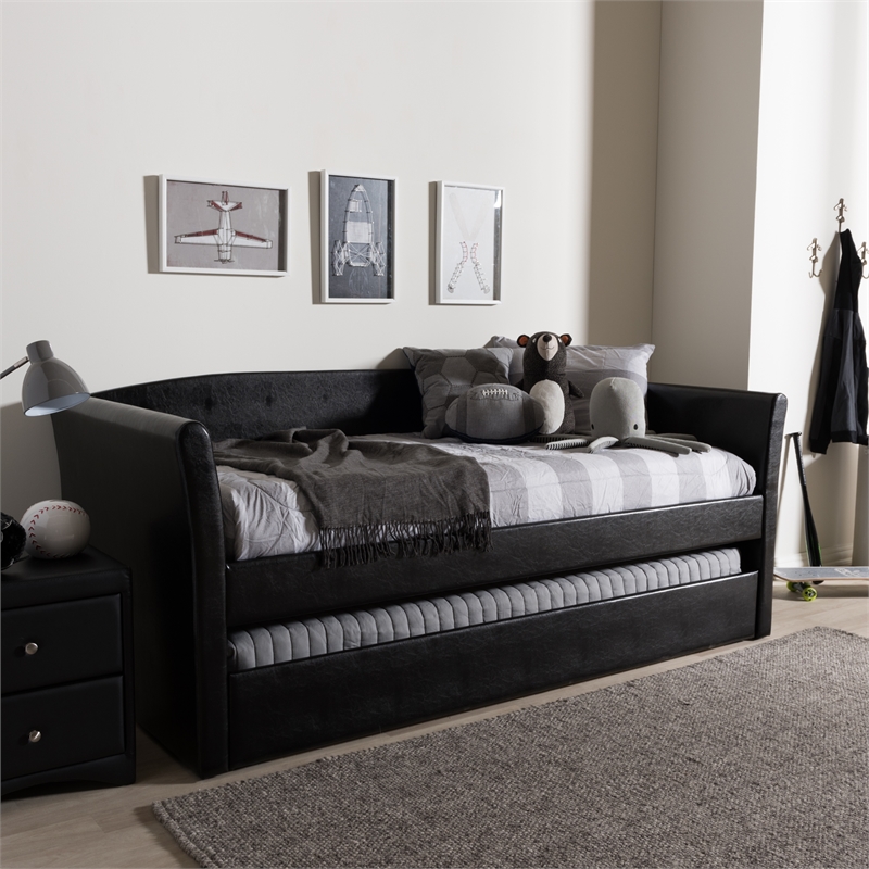 Baxton Studio Camino Faux Leather Daybed with Trundle in Black