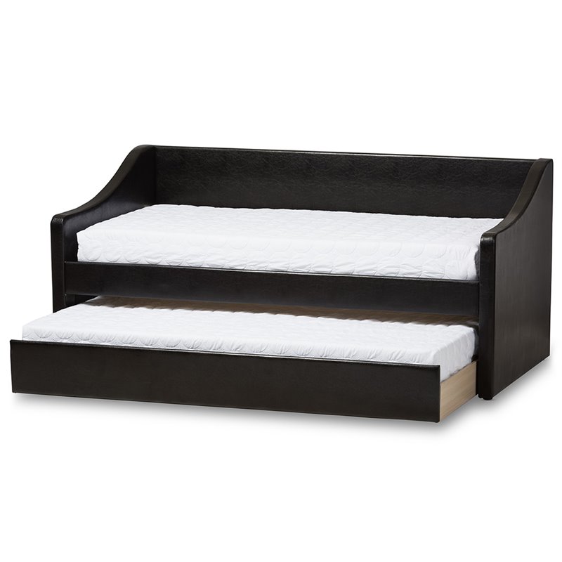 Baxton Studio Camino Faux Leather Daybed with Trundle in Black