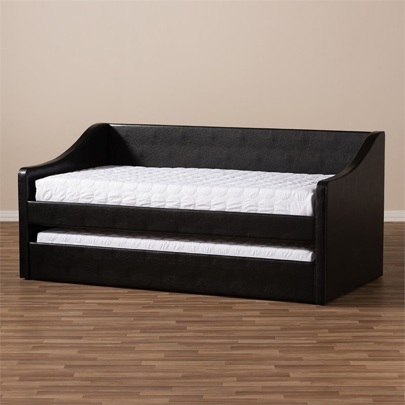 Baxton Studio Camino Faux Leather Daybed with Trundle in Black ...